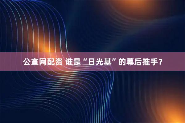 公宣网配资 谁是“日光基”的幕后推手？