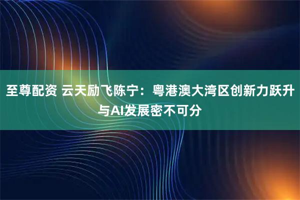 至尊配资 云天励飞陈宁：粤港澳大湾区创新力跃升与AI发展密不可分